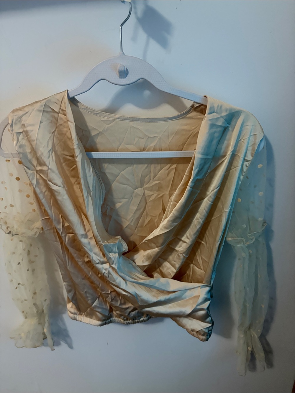 Sheer Sleeve Cream Wrap Top